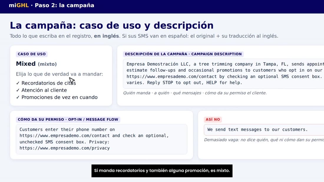 En la campaña, elija el caso de uso que de verdad va a hacer. Si manda recordatorios y también alguna promoción, es mixt
