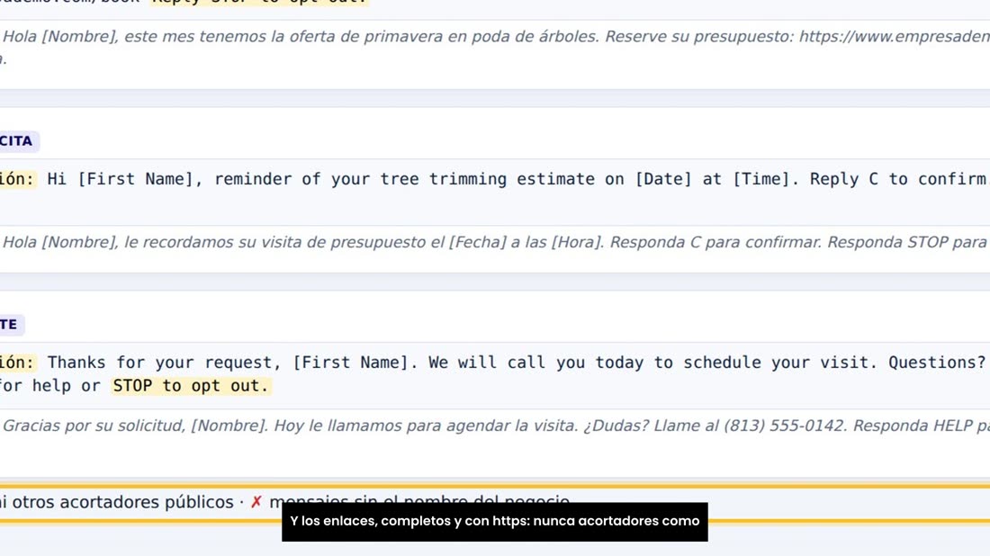 Lo que cambia, como el nombre o la fecha, va entre corchetes. Y los enlaces, completos y con https: nunca acortadores co