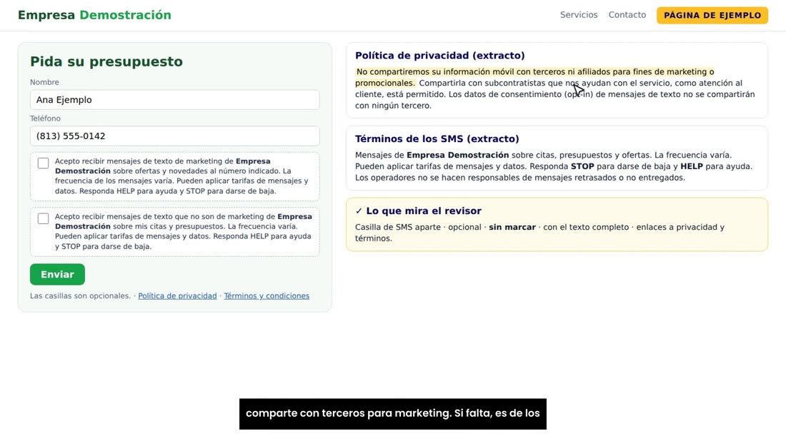 En la privacidad, esta frase: la información del celular no se comparte con terceros para marketing. Si falta, es de los