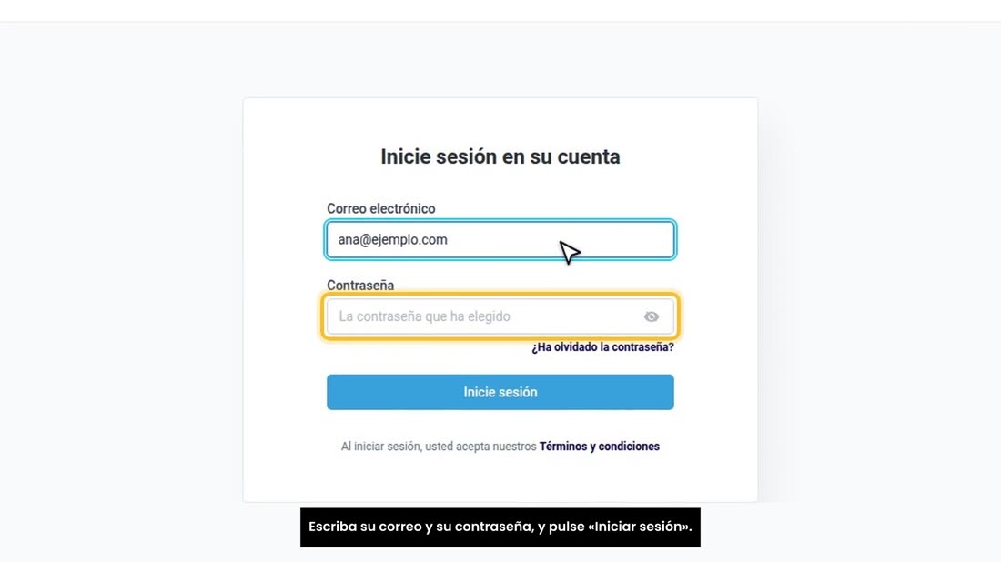Escriba su correo y su contraseña, y pulse «Iniciar sesión».