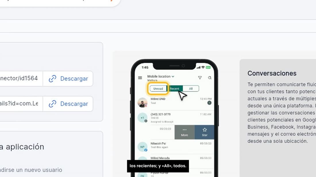 Arriba tiene tres pestañas: «Unread», los no leídos; «Recent», los recientes; y «All», todos.
