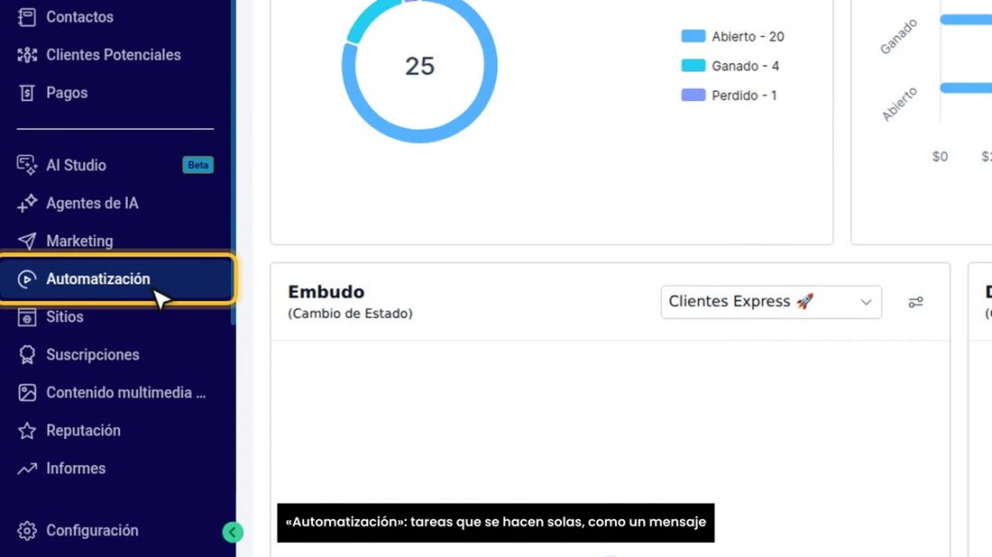 «Automatización»: tareas que se hacen solas, como un mensaje de bienvenida.