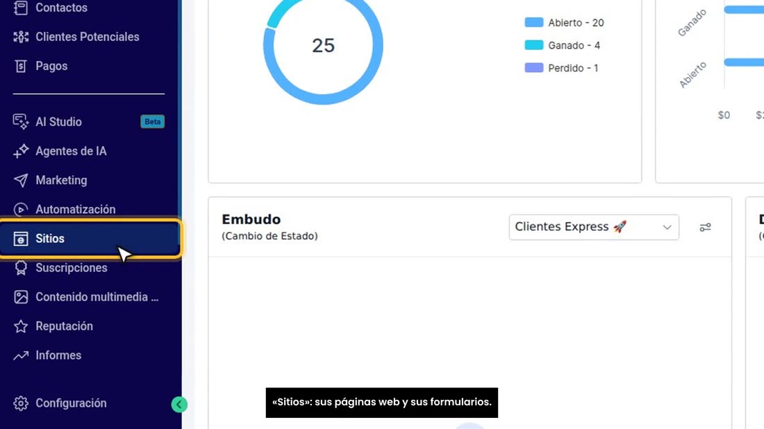 «Sitios»: sus páginas web y sus formularios.