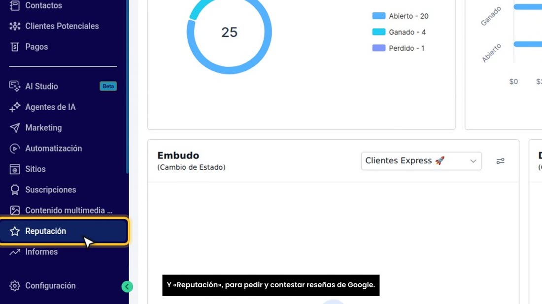 Y «Reputación», para pedir y contestar reseñas de Google.