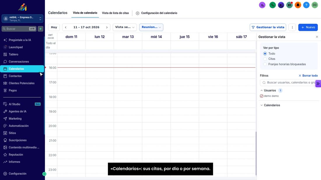 «Calendarios»: sus citas, por día o por semana.