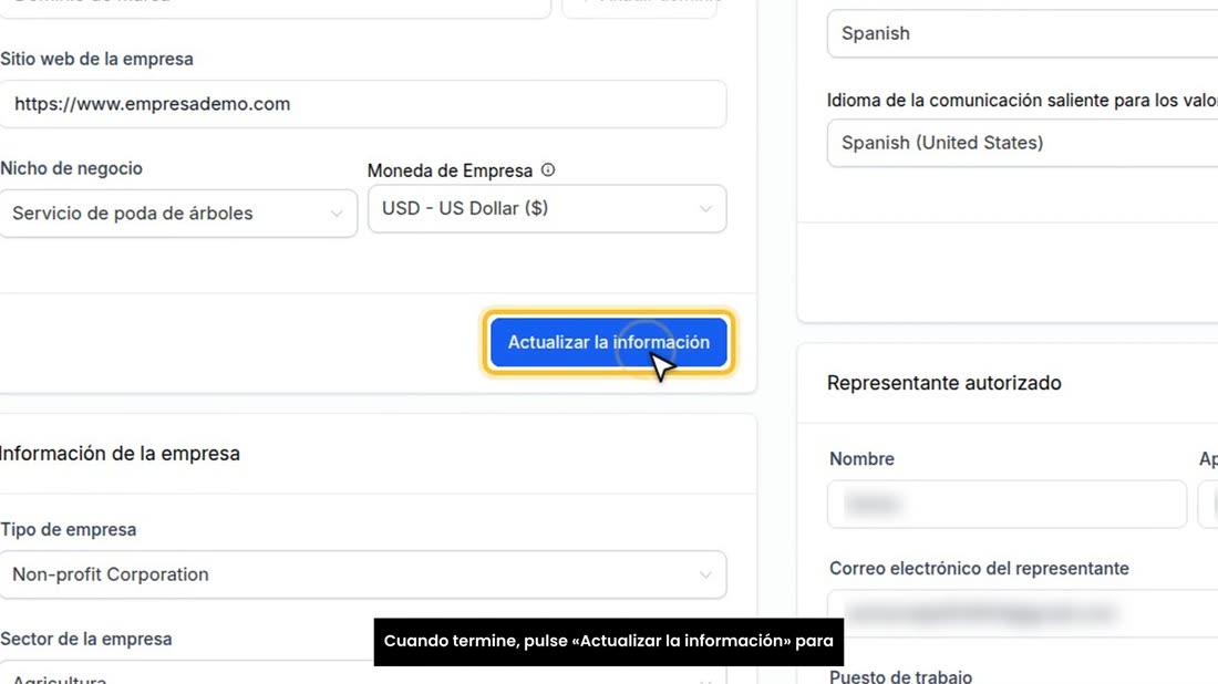 Cuando termine, pulse «Actualizar la información» para guardar.