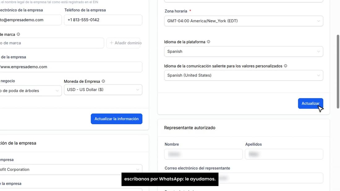 Para terminar, pulse «Actualizar». Y si tiene dudas, escríbanos por WhatsApp: le ayudamos.