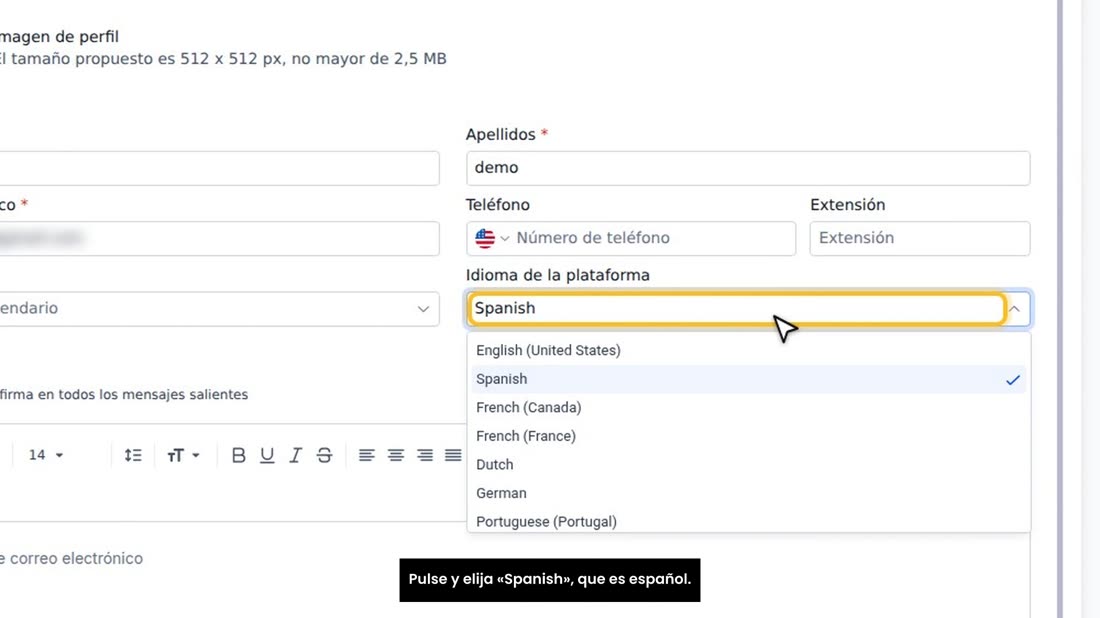 Pulse y elija «Spanish», que es español.