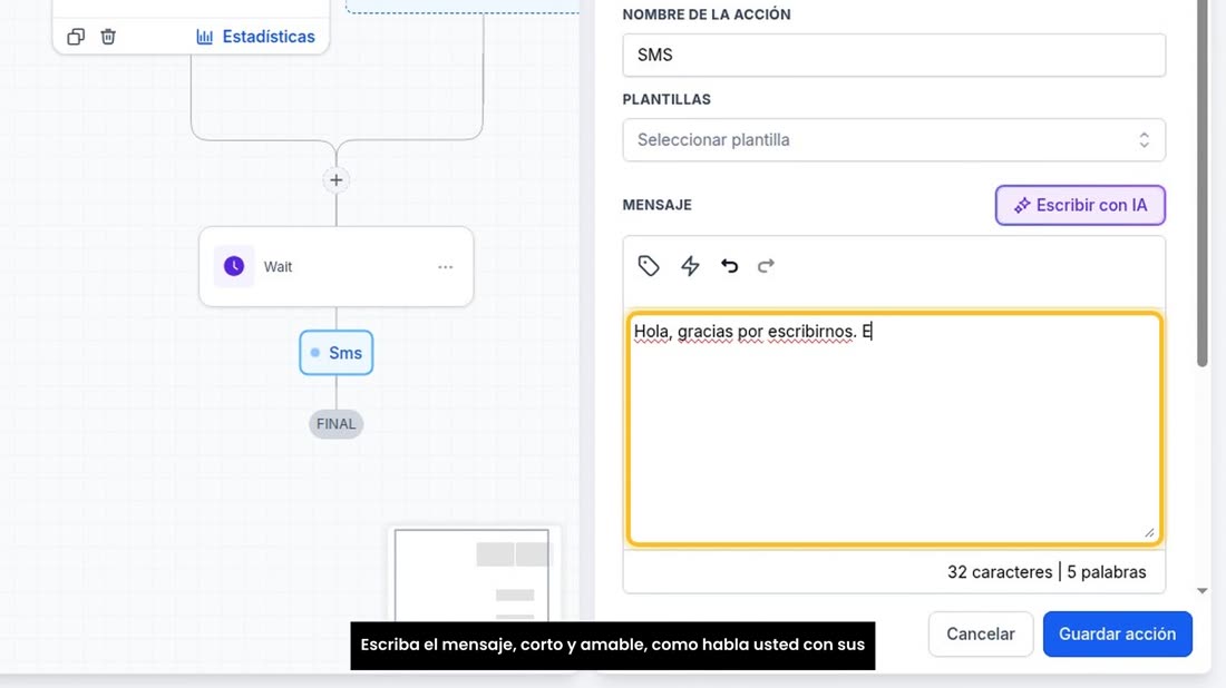 Escriba el mensaje, corto y amable, como habla usted con sus clientes.