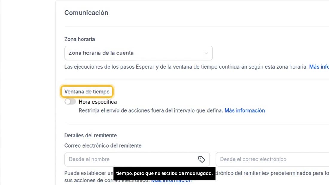 Dos: en «Configuración» del flujo, ponga una ventana de tiempo, para que no escriba de madrugada.