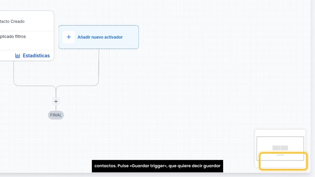 Aquí podría añadir filtros, para que solo sirva para algunos contactos. Pulse «Guardar trigger», que quiere decir guarda
