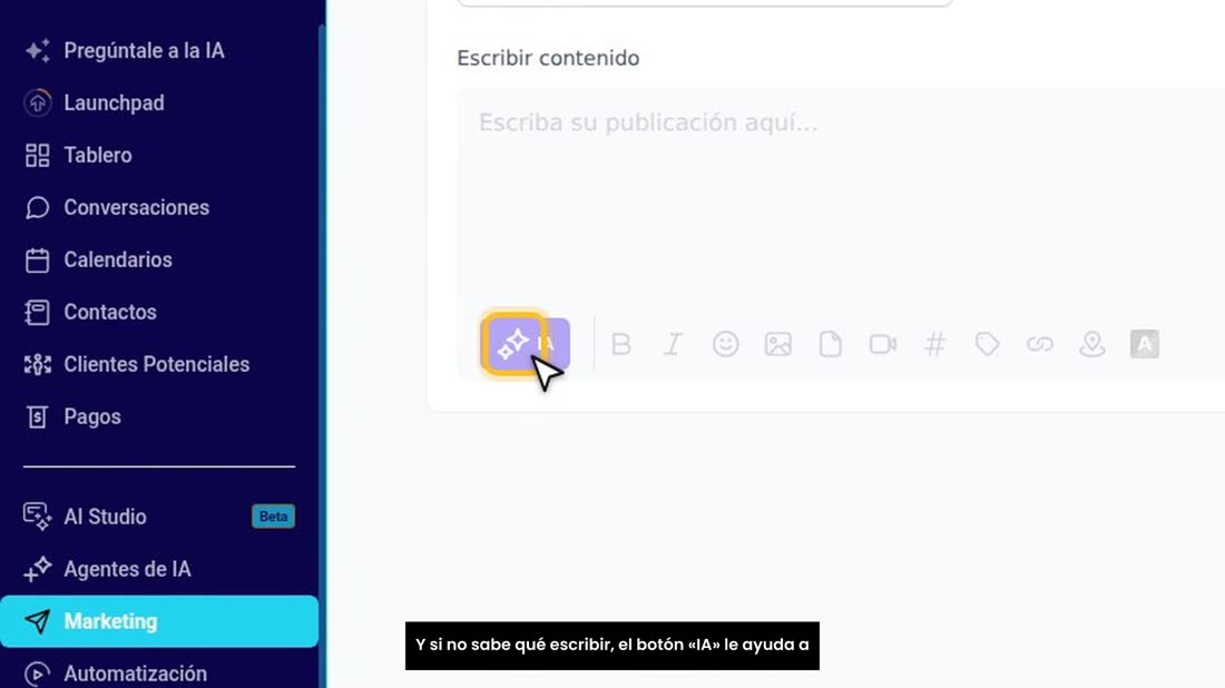 Y si no sabe qué escribir, el botón «IA» le ayuda a redactarlo.
