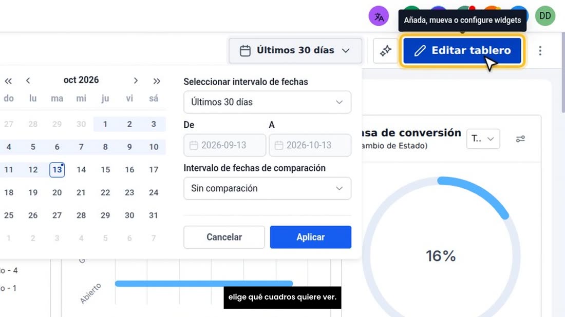 Con «Nuevo» puede crear otro tablero, y con «Editar tablero» elige qué cuadros quiere ver.
