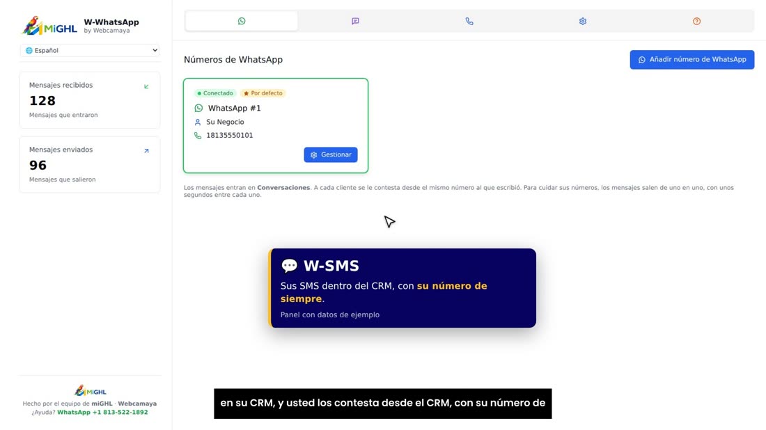Con W-SMS, los mensajes de texto de su teléfono Android entran en su CRM, y usted los contesta desde el CRM, con su núme