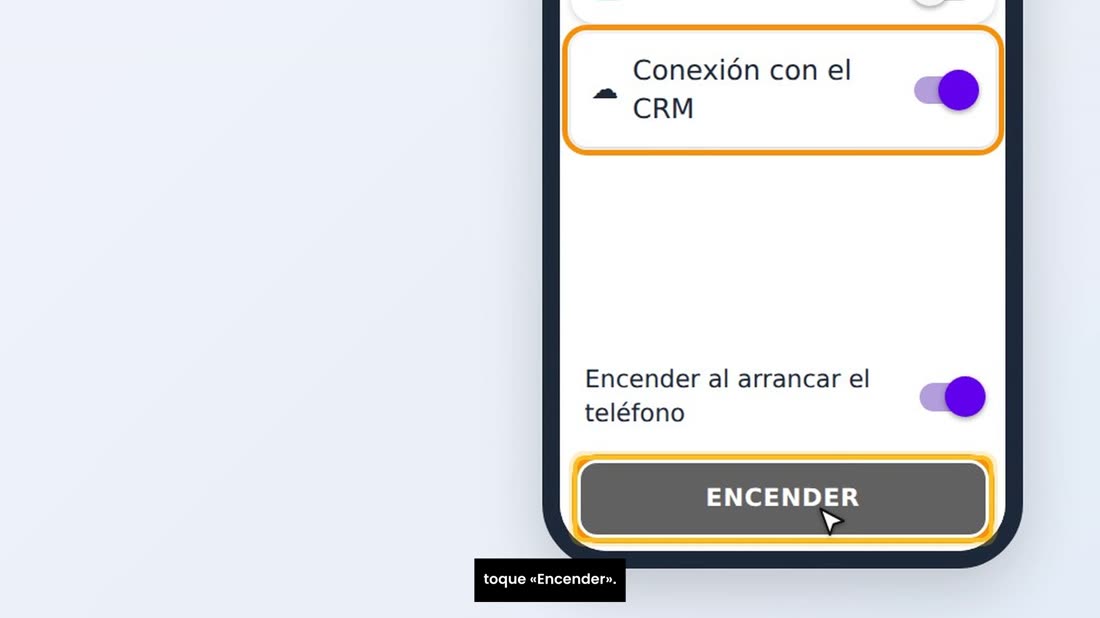 En el teléfono, en W-SMS, encienda «Conexión con el CRM», y toque «Encender».
