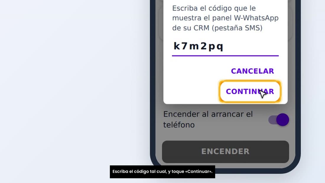 Escriba el código tal cual, y toque «Continuar».