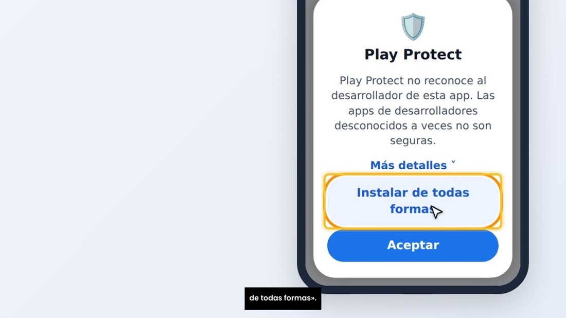 Si sale Play Protect, toque «Más detalles», y luego «Instalar de todas formas».
