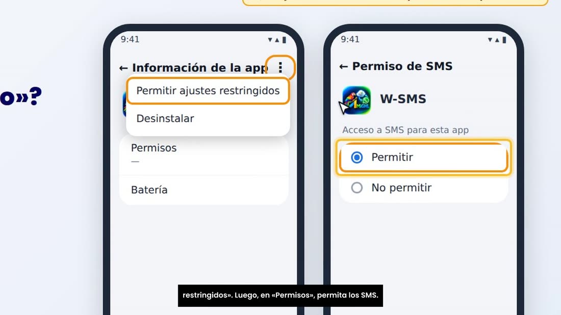 Si Android le dice «ajuste restringido», vaya a la información de la app, toque los tres puntitos, y «Permitir ajustes r