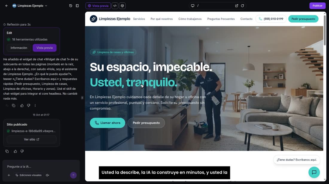 La página la hace con AI Studio, dentro de la misma subcuenta. Usted la describe, la IA la construye en minutos, y usted