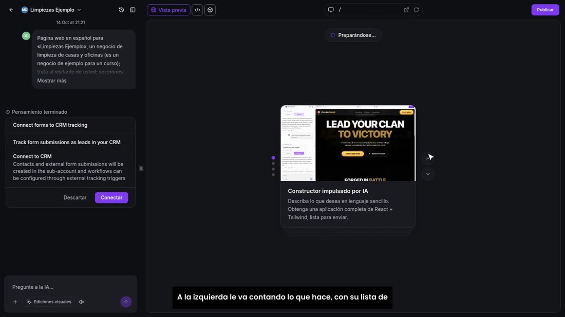 A la izquierda le va contando lo que hace, con su lista de tareas.