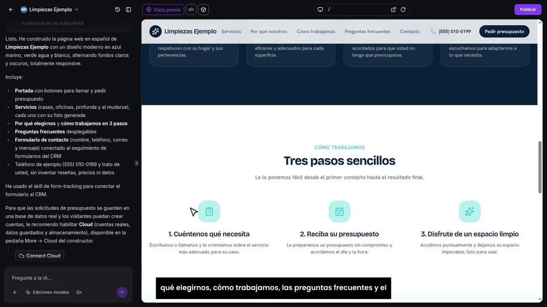 Ahora baje y revise cada sección con calma: los servicios, por qué elegirnos, cómo trabajamos, las preguntas frecuentes 
