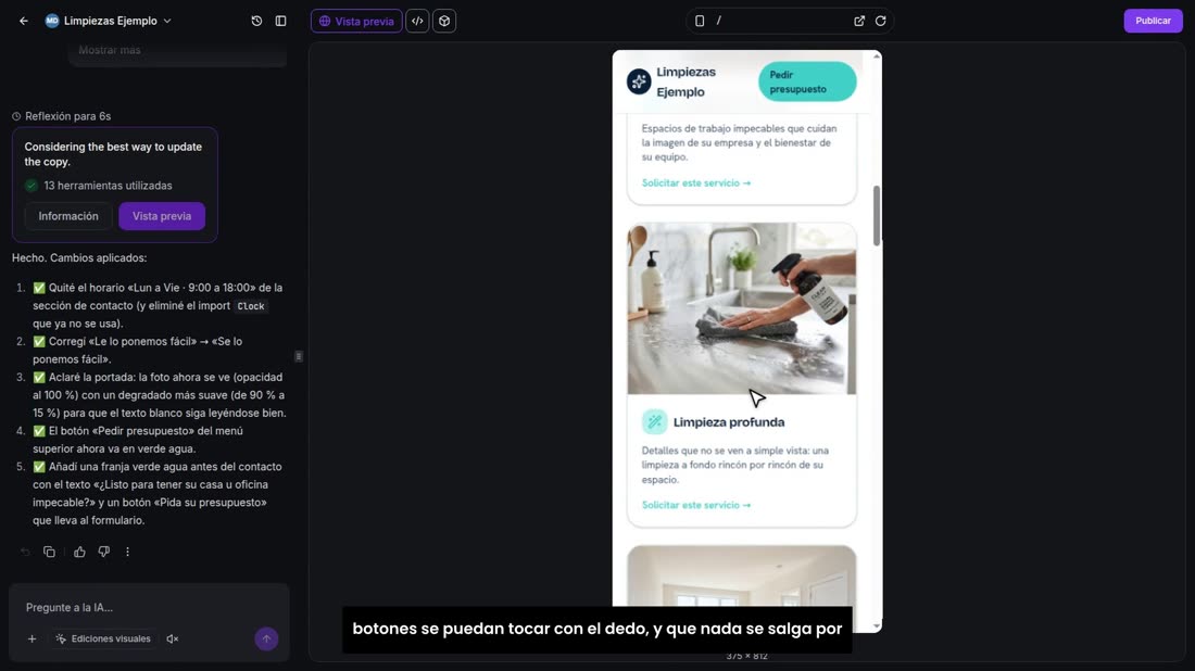Baje con calma y revise: que los textos se lean, que los botones se puedan tocar con el dedo, y que nada se salga por lo