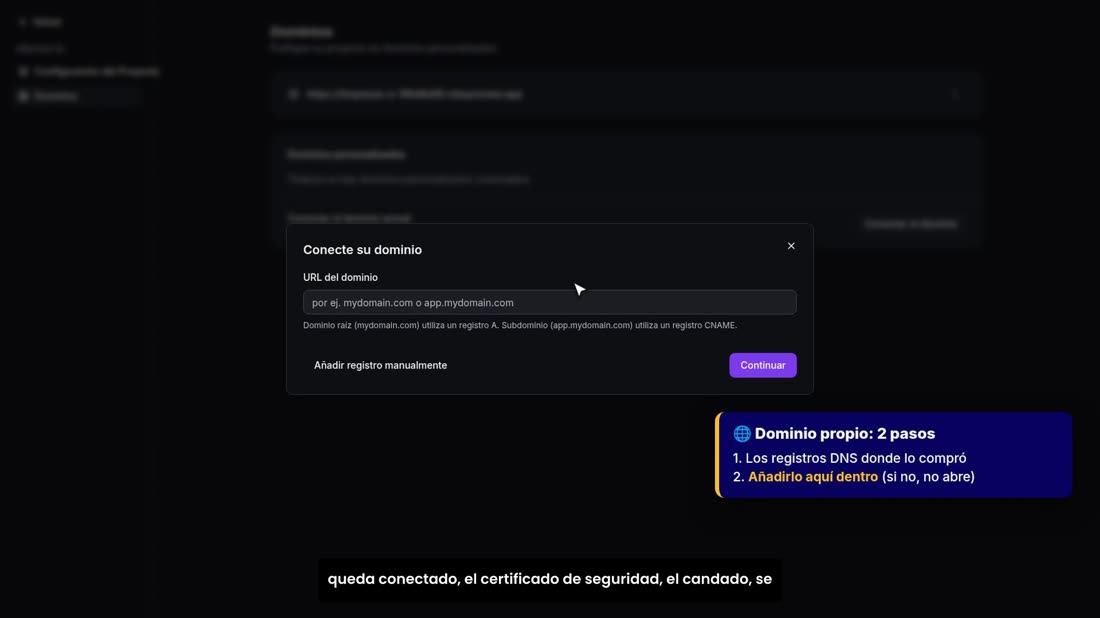Importante: no basta con cambiar el DNS. El dominio tiene que estar añadido aquí dentro, o la dirección no abre. Cuando 