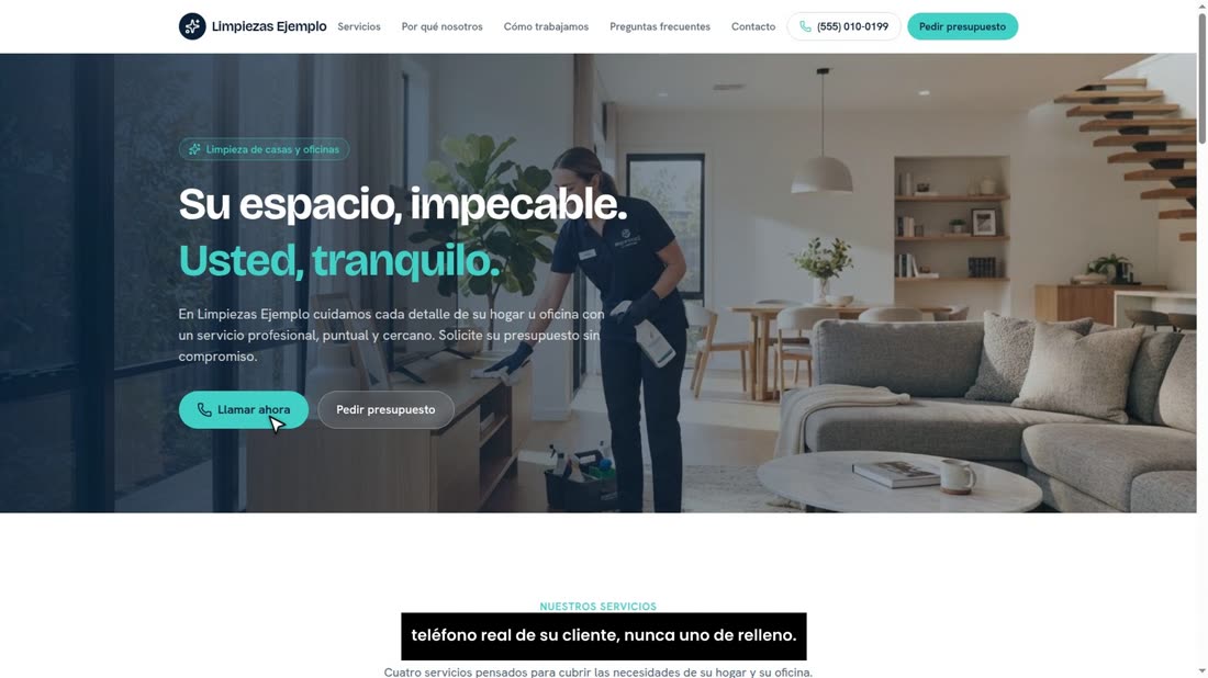 Y pruebe los botones: el de llamar tiene que marcar el teléfono real de su cliente, nunca uno de relleno.