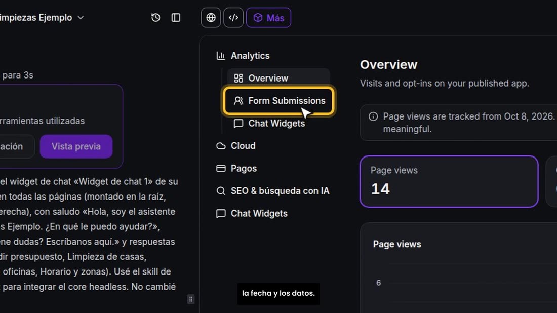 En «Form Submissions» ve cada formulario que le enviaron, con la fecha y los datos.