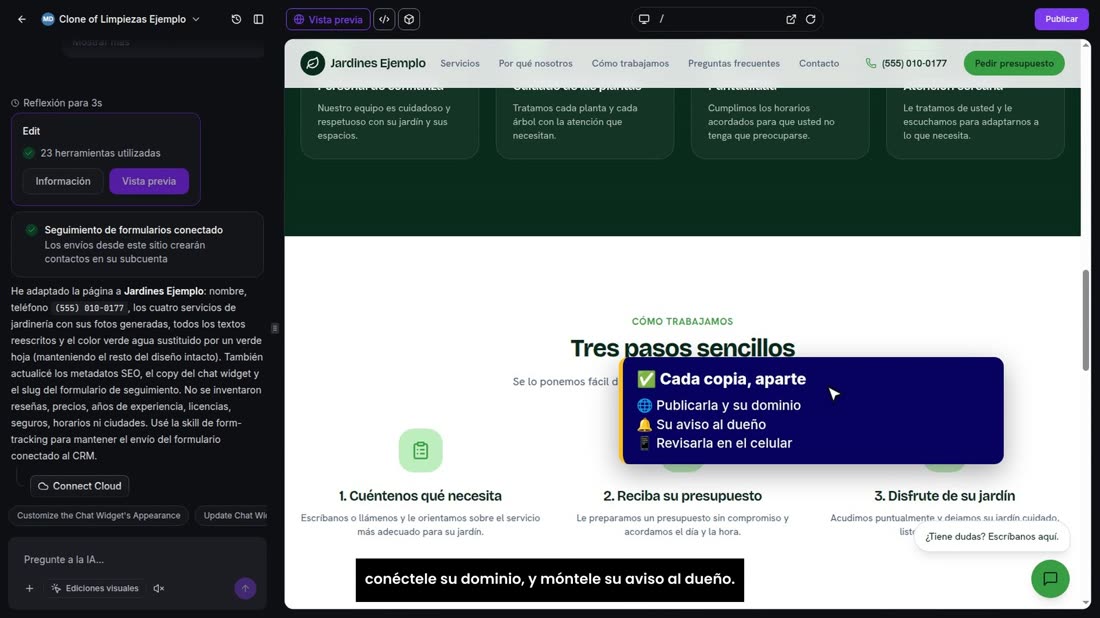 Y recuerde: cada copia es un proyecto aparte. Publíquela, conéctele su dominio, y móntele su aviso al dueño.