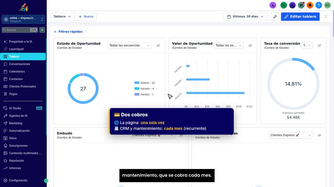 Cómo cobrarle a su cliente. Una forma muy común es separar dos cosas: la página, que se cobra una vez, y el CRM con el m