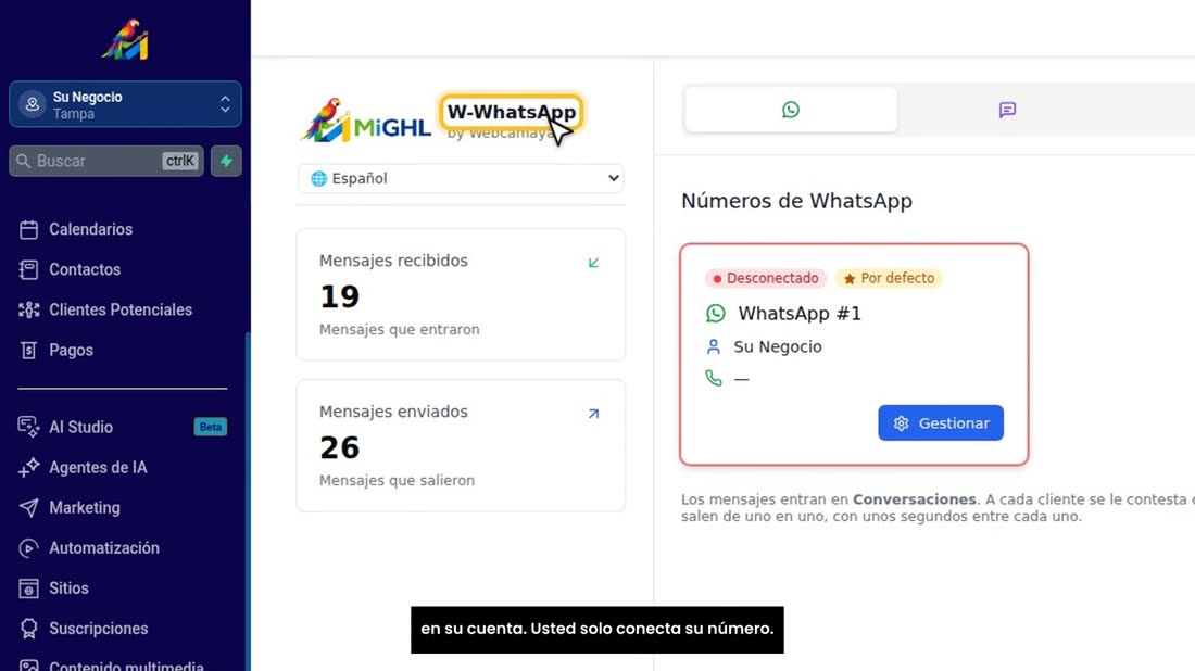 Con miGHL esto ya le viene listo: W-WhatsApp ya está instalado en su cuenta. Usted solo conecta su número.