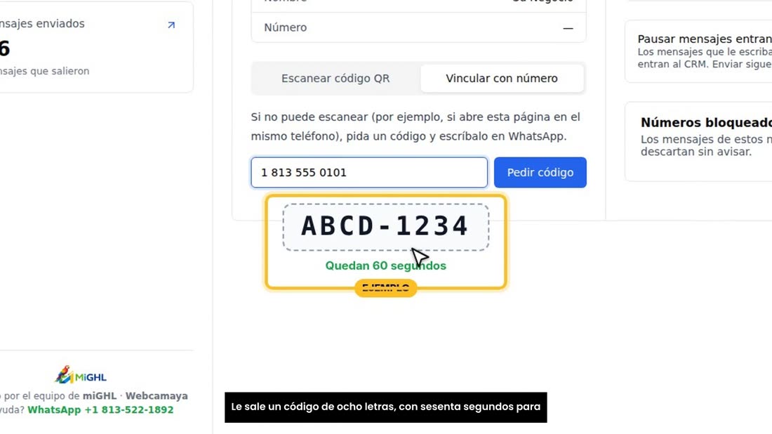 Le sale un código de ocho letras, con sesenta segundos para usarlo.