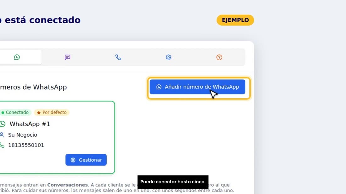 ¿Tiene más de un número? Pulse «Añadir número de WhatsApp». Puede conectar hasta cinco.