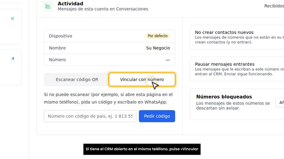 Si tiene el CRM abierto en el mismo teléfono, pulse «Vincular con número».