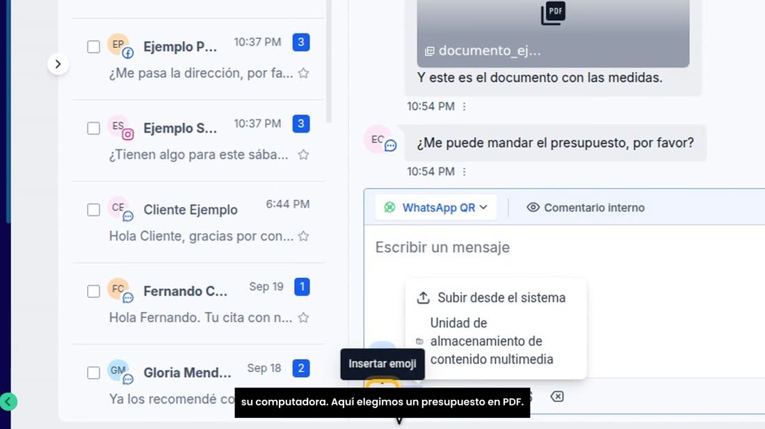 Pulse «Subir desde el sistema» y elija la foto o el archivo en su computadora. Aquí elegimos un presupuesto en PDF.
