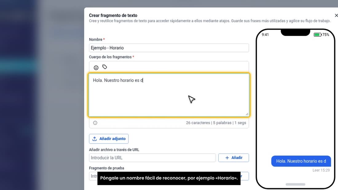 Póngale un nombre fácil de reconocer, por ejemplo «Horario».