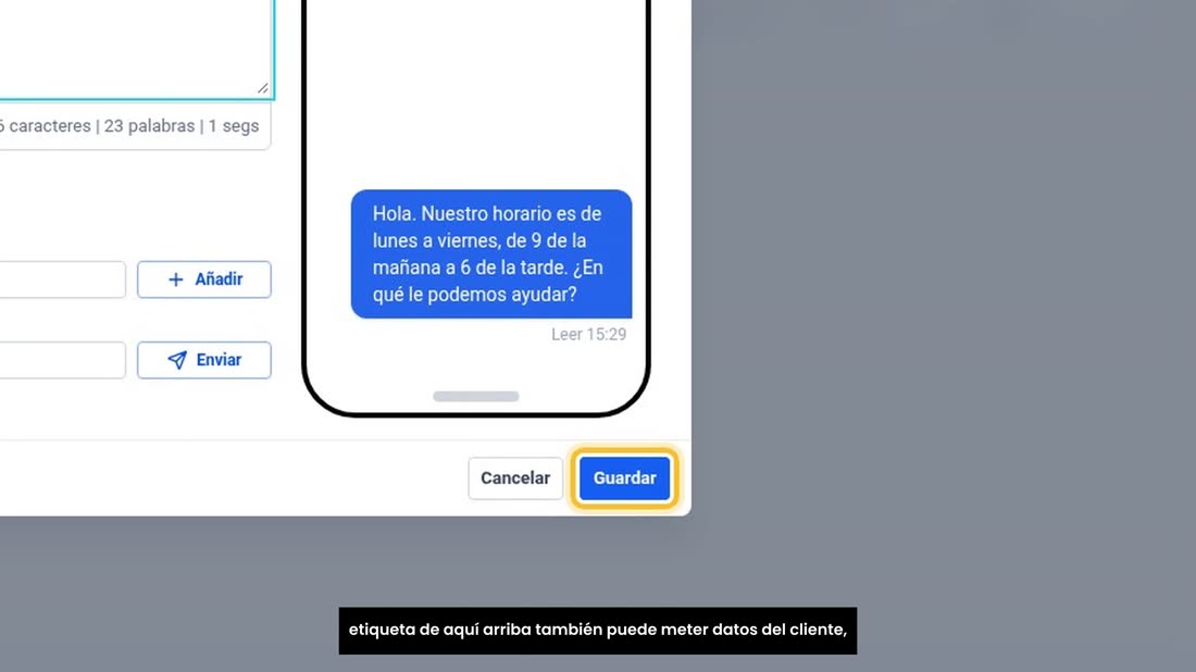 Y escriba el mensaje, tal como lo manda siempre. Con la etiqueta de aquí arriba también puede meter datos del cliente, c