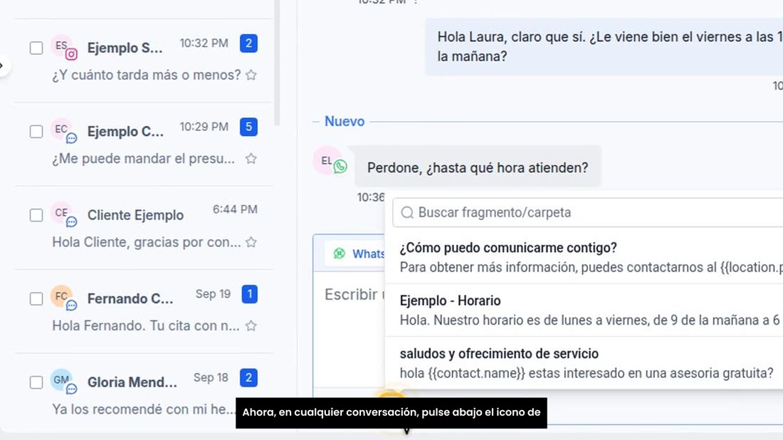 Ahora, en cualquier conversación, pulse abajo el icono de «Fragmentos».