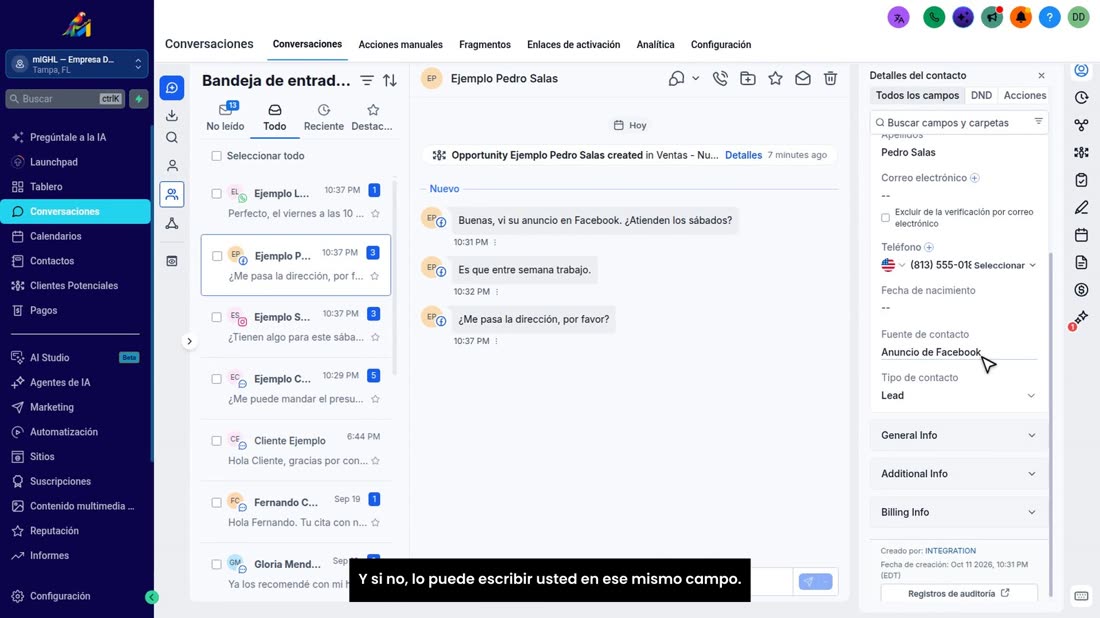 Muchas veces el CRM lo rellena solo, por ejemplo cuando el cliente llega por un formulario o paga con un enlace de pago.