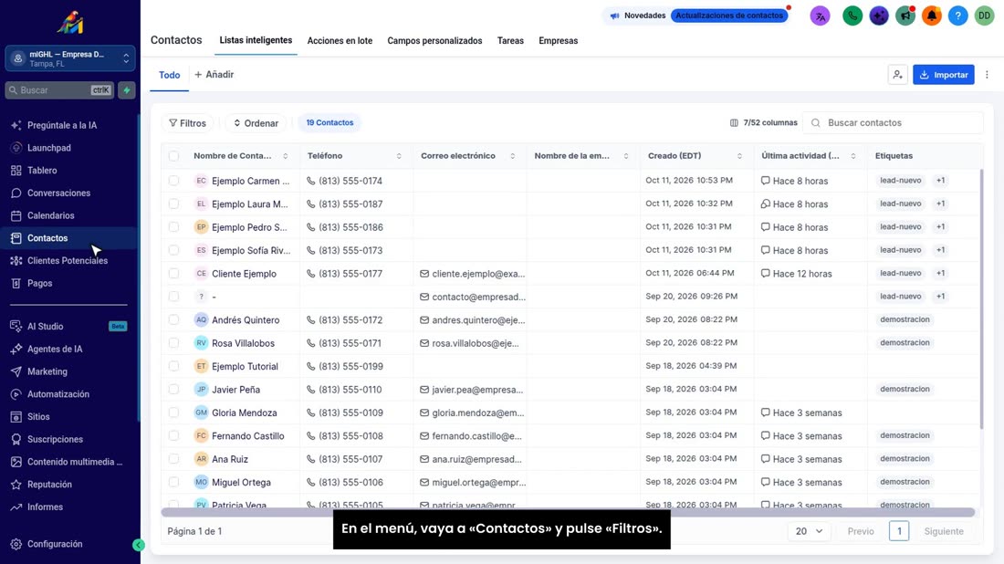 ¿Quiere ver juntos a todos los que vinieron de un mismo sitio? En el menú, vaya a «Contactos» y pulse «Filtros».