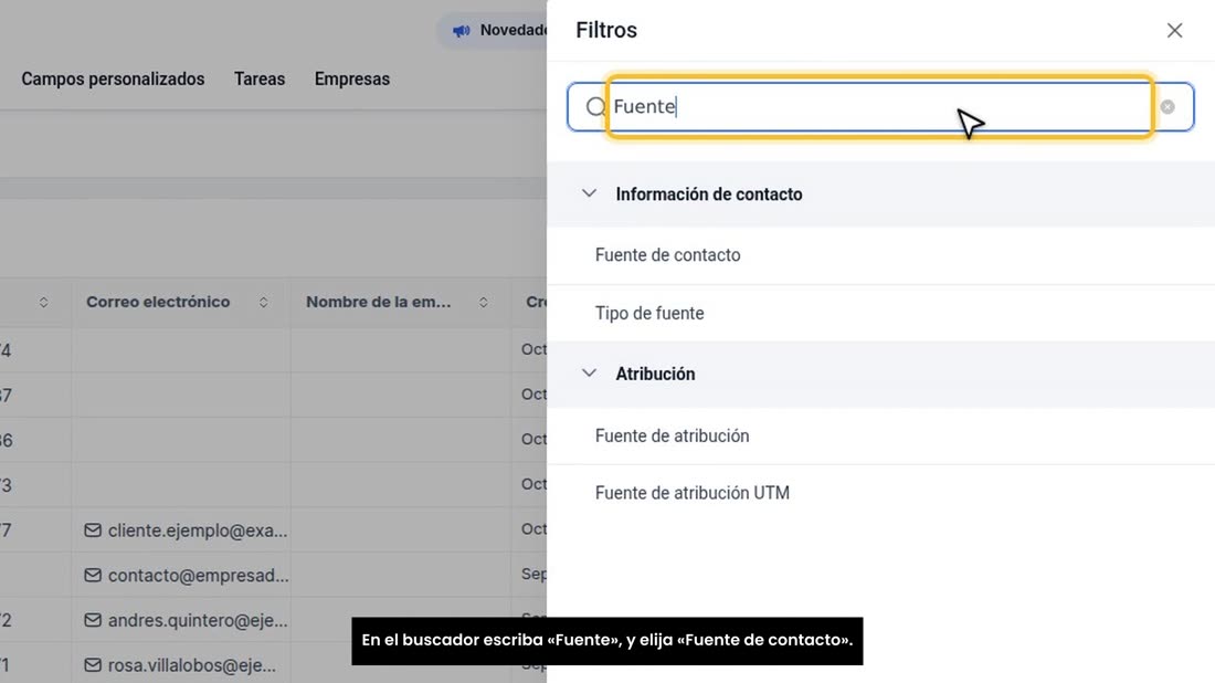 En el buscador escriba «Fuente», y elija «Fuente de contacto».