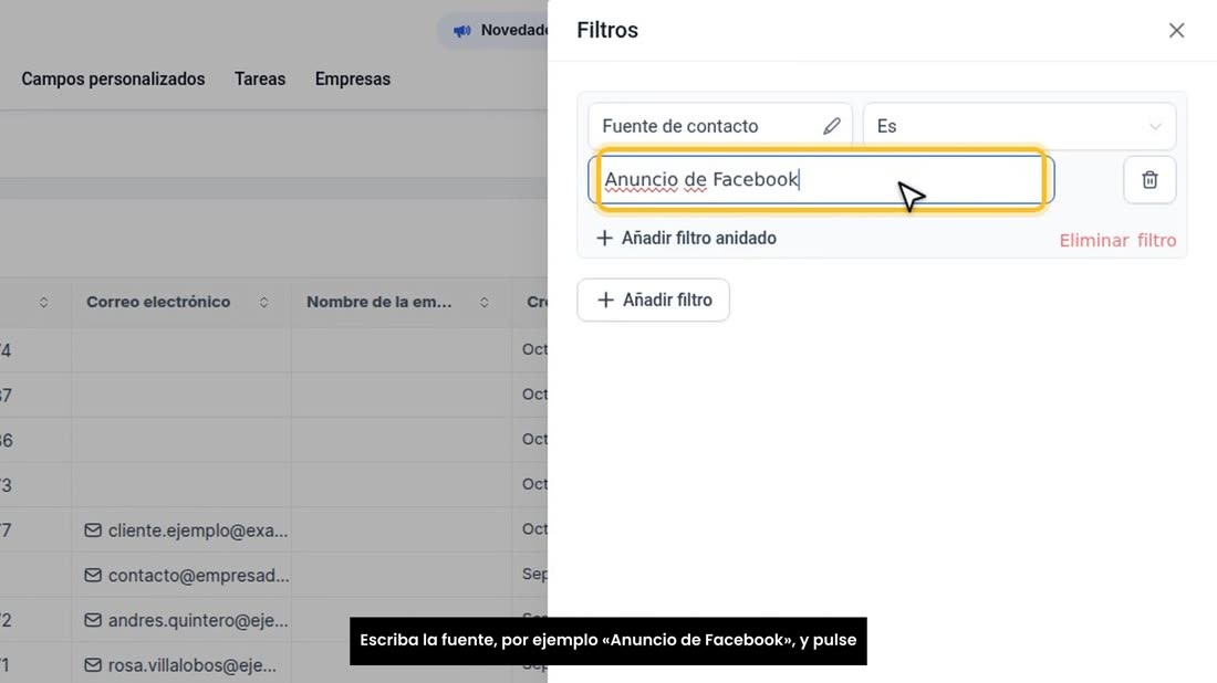 Escriba la fuente, por ejemplo «Anuncio de Facebook», y pulse «Aplicar».