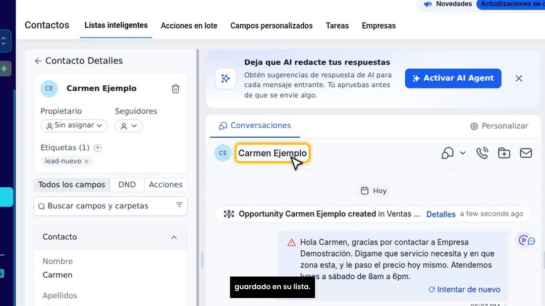 Pulse «Guardar». Se abre la ficha de su cliente: ya está guardado en su lista.
