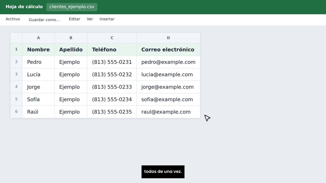 Si tiene muchos clientes, no los escriba uno por uno: súbalos todos de una vez.