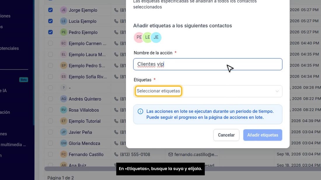 En «Etiquetas», busque la suya y elíjala.
