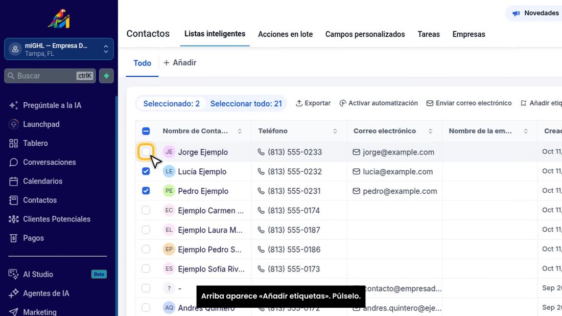 Arriba aparece «Añadir etiquetas». Púlselo.
