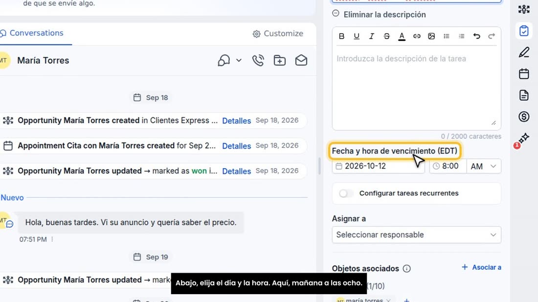 Abajo, elija el día y la hora. Aquí, mañana a las ocho.