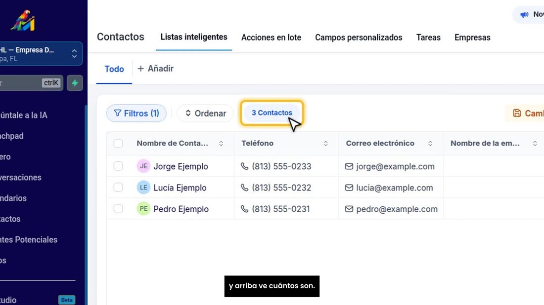 Pulse «Aplicar». Ahora la lista muestra solo a esos clientes, y arriba ve cuántos son.