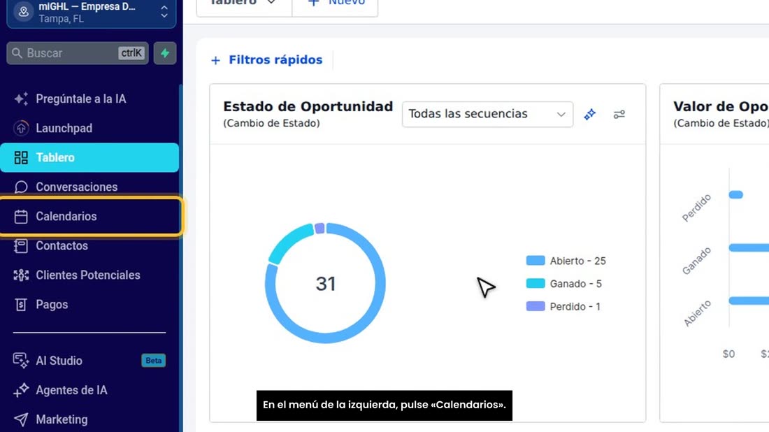 En el menú de la izquierda, pulse «Calendarios».